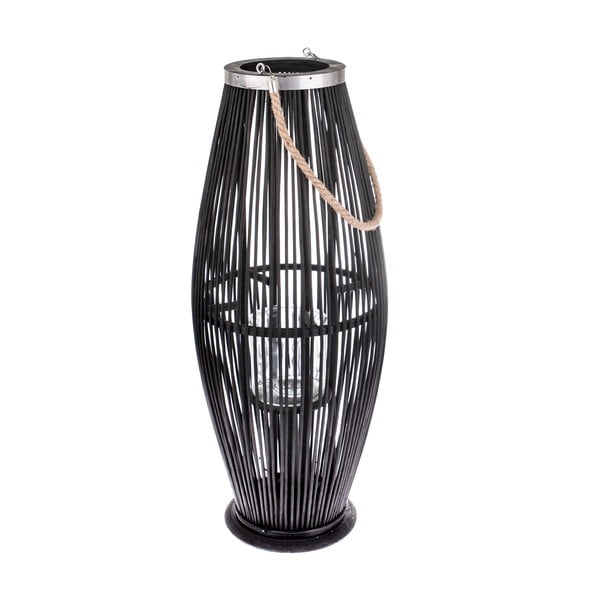 Čierny sklenený lampáš s bambusovou konštrukciou Dakls, výška 71 cm
