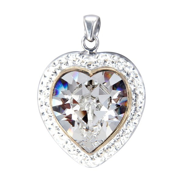 Strieborný prívesok s bielymi krištáľmi Swarovski Elements Crystals Heart Is Love