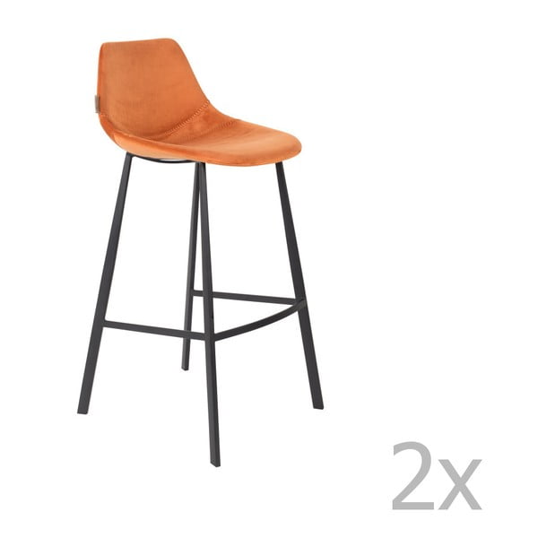 Sada 2 oranžových barových stoličiek so zamatovým poťahom Dutchbone, výška 106 cm