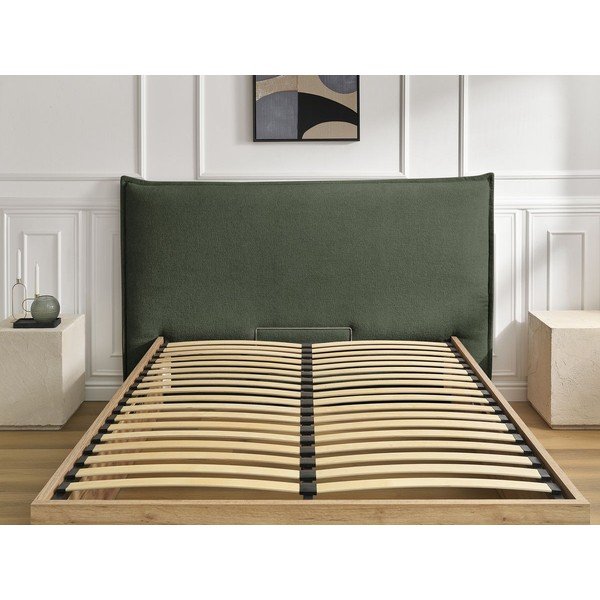 Zelená čalúnená čalúnená/z drevotriesky dvojlôžková posteľ s úložným priestorom s roštom 160x200 cm Charlie – Bobochic Paris-image-4