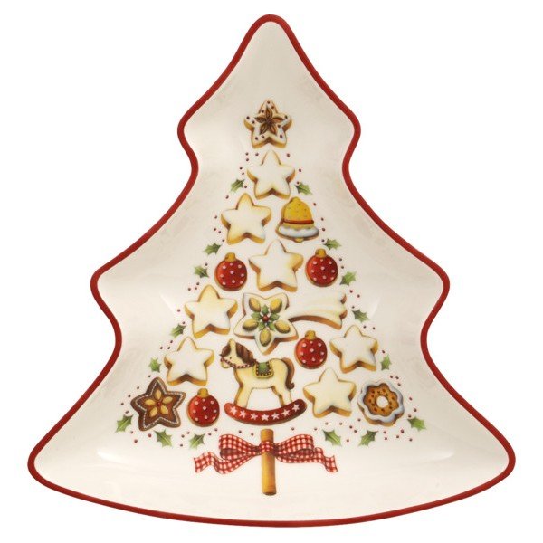 Červeno-biela porcelánová servírovacia miska v tvare vianočného stromčeka Villeroy & Boch Tree, 17,5 x 16,5 cm