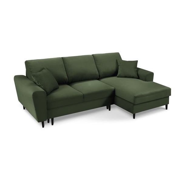 Zelená menčestrová rozkladacia/s úložným priestorom rohová pohovka (pravý roh/s leňoškou) Kyoto – Cosmopolitan Design-image-1