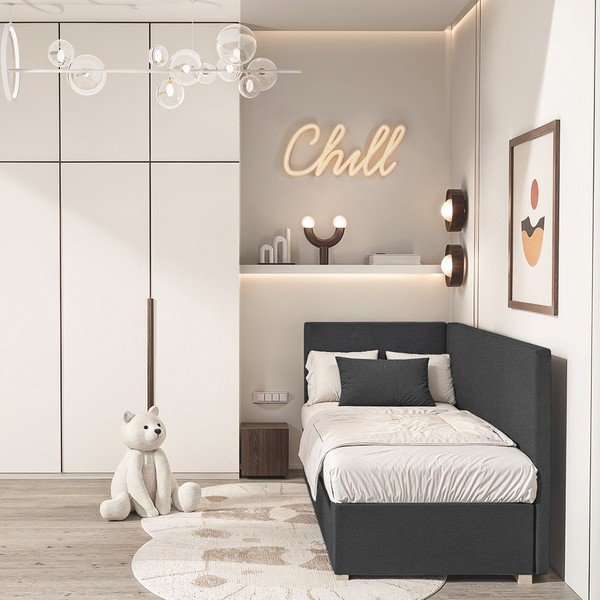 Tmavomodrá rohová detská posteľ s úložným priestorom s matracom 90x200 cm Flexi – Ghado-image-1