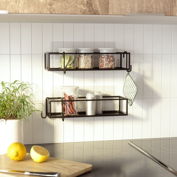 Čierne samodržiace oceľové kúpeľňové poličky 2 ks Cubiko – Umbra-image-4