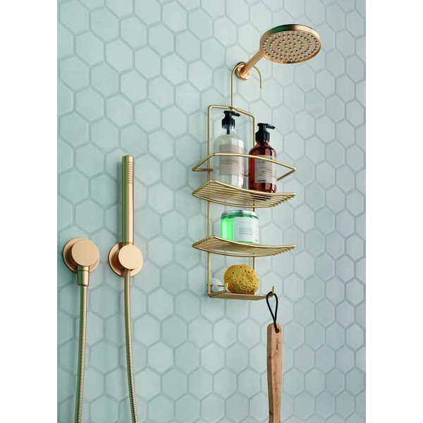 Závesná oceľová kúpeľňová polička v zlatej farbe Onda – Metaltex-image-1