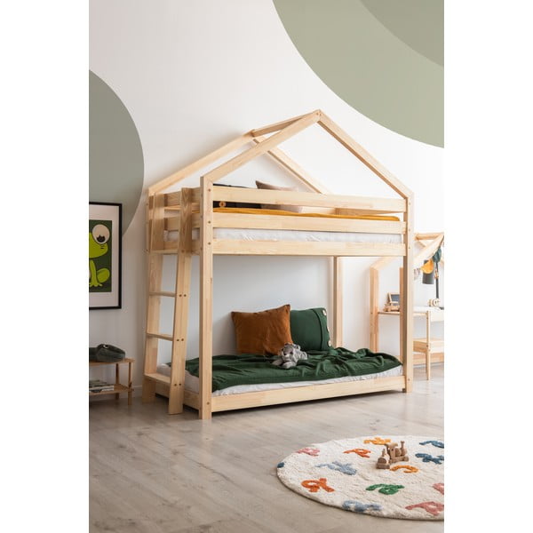 Domčeková poschodová detská posteľ z borovicového dreva 80x200 cm v prírodnej farbe – Adeko-image-1