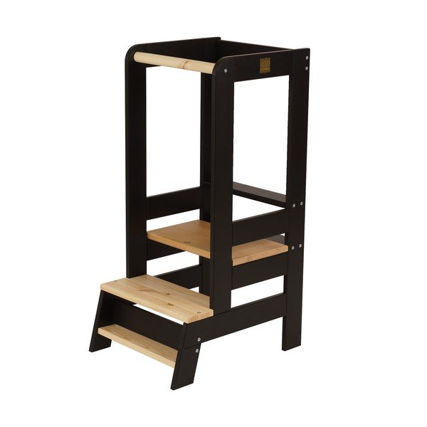 Čierna/v prírodnej farbe učiaca veža z borovicového dreva Montessori – Meowbaby