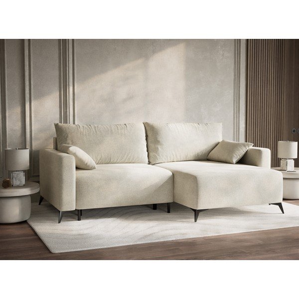 Krémová ženilková rozkladacia/s úložným priestorom rohová pohovka (pravý roh/s leňoškou) Leon – Maison de Rêve-image-4