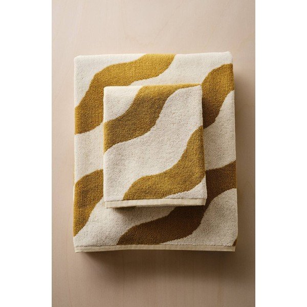 Žltý/krémovobiely bavlnený uterák 50x70 cm Waves – Jotex-image-3