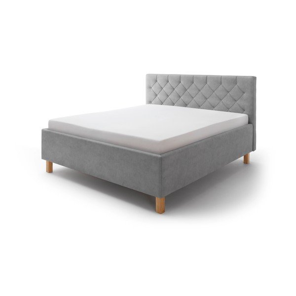 Svetlosivá čalúnená dvojlôžková posteľ s úložným priestorom s roštom 160x200 cm San Remo – Meise Möbel