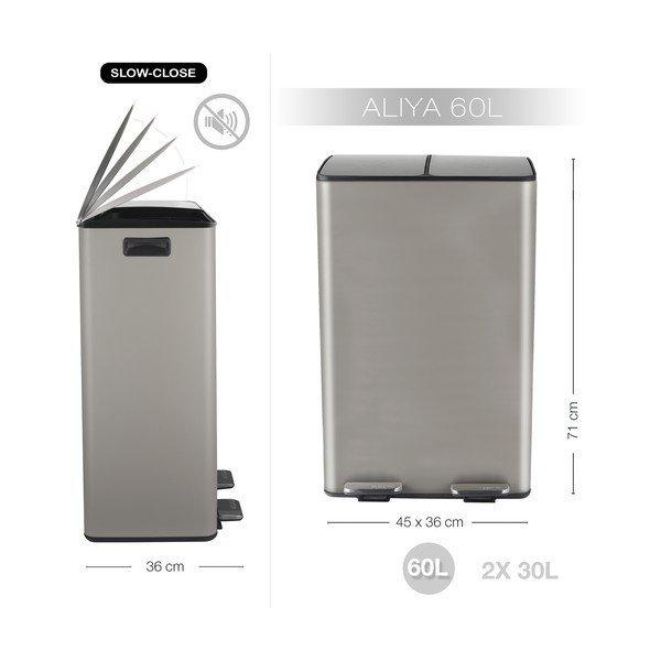 Taupe oceľový odpadkový kôš 2x30 l na triedený odpad/nášľapný Aliya – Spirella-image-3