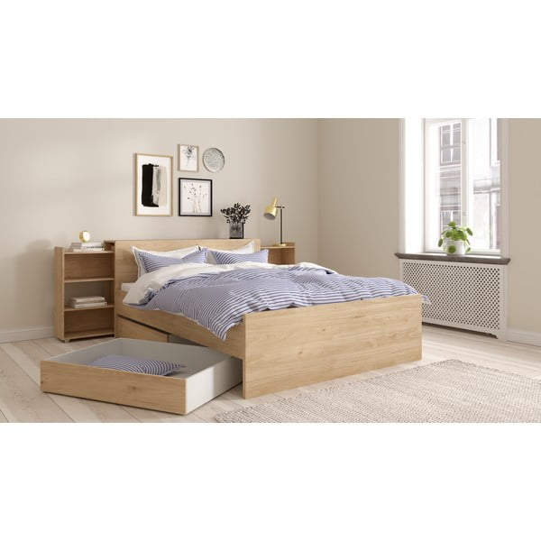 Dvojlôžková posteľ v dekore duba bez roštu 140x200 cm v prírodnej farbe Naia – Tvilum-image-3