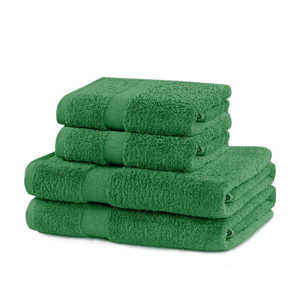 Tmavozelené froté bavlnené uteráky a osušky v súprave 4 ks Marina – Restilo