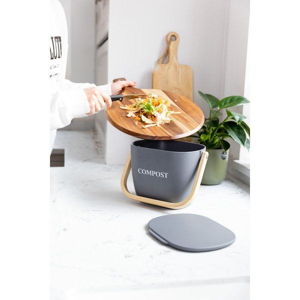 Tmavosivá bambusová nádoba na kompostovateľný odpad Kitchen Craft Natural Elements-image-1