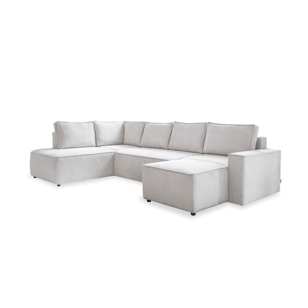 Biela menčestrová rozkladacia rohová pohovka (ľavý roh/do tvaru "U") Brave Dave – Miuform