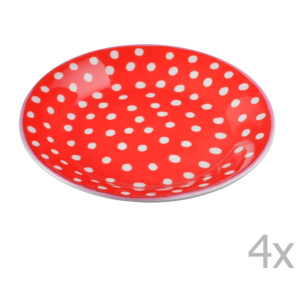 Sada 4 porcelánových tanierikov s bodkami Oilily 10 cm, červená