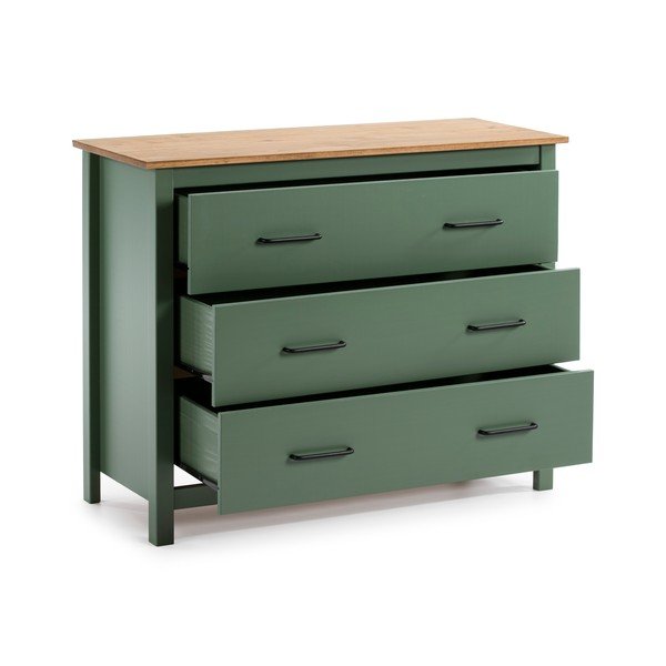 Zelená/v prírodnej farbe nízka komoda z borovicového dreva 100x80 cm Miranda – Marckeric-image-3