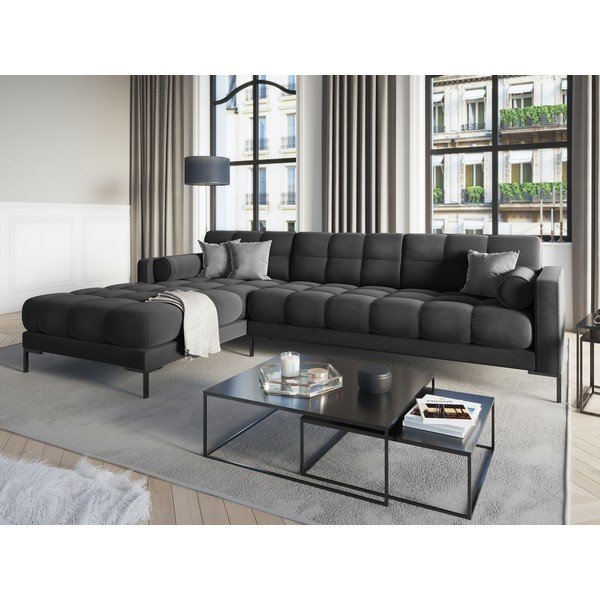 Tmavosivá zamatová rohová pohovka Cosmopolitan Design Bali, ľavý roh-image-1