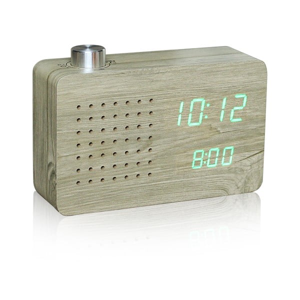 Svetlohnedý budík so zeleným LED displejom a rádiom Gingko Radio Click Clock