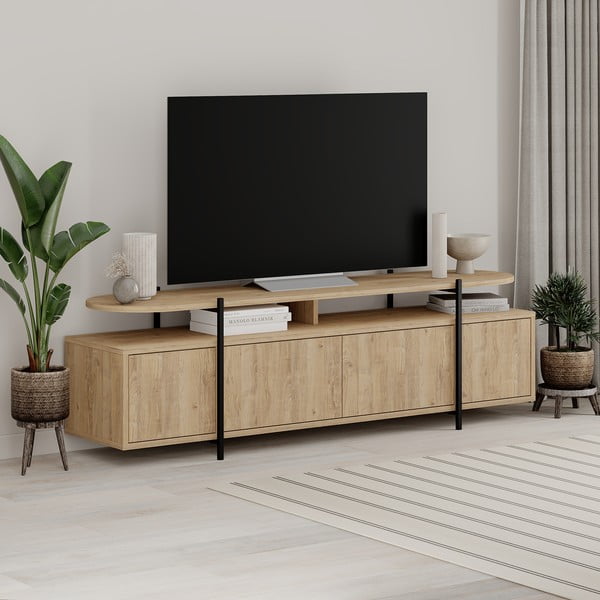 TV stolík v dekore duba v prírodnej farbe 160x48 cm Hinoa – Marckeric-image-4