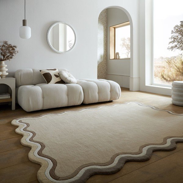 Ručne tkaný vlnený koberec v prírodnej farbe 200x290 cm Leo Scallop – Flair Rugs-image-1