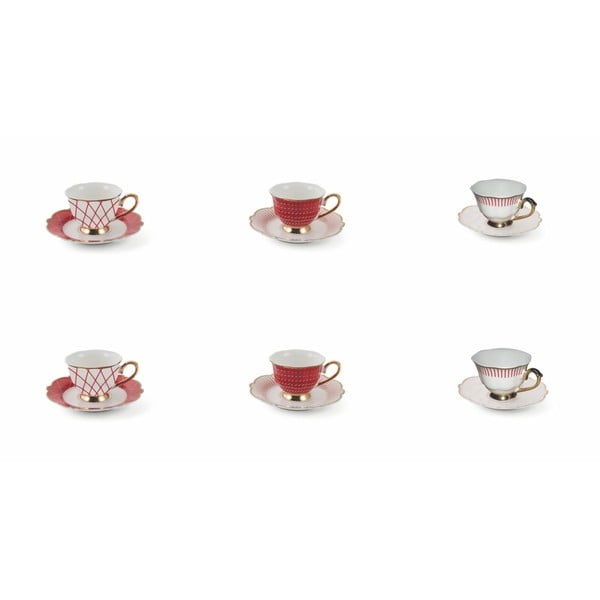 Sada 6 porcelánových hrnčekov s tanierikom Villa d'Este Wonderland Red Set