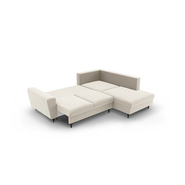 Béžová zamatová rozkladacia/s úložným priestorom rohová pohovka (pravý roh/do L) Kyoto – Cosmopolitan Design-image-4