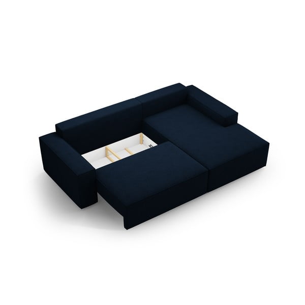 Tmavomodrá rozkladacia rohová pohovka z textílie bouclé (pravý roh) Jodie – Micadoni Home-image-4