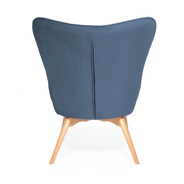 Modré kreslo a podnožka s podnožou v prírodnej farbe Vivonita Cora Velvet-image-3