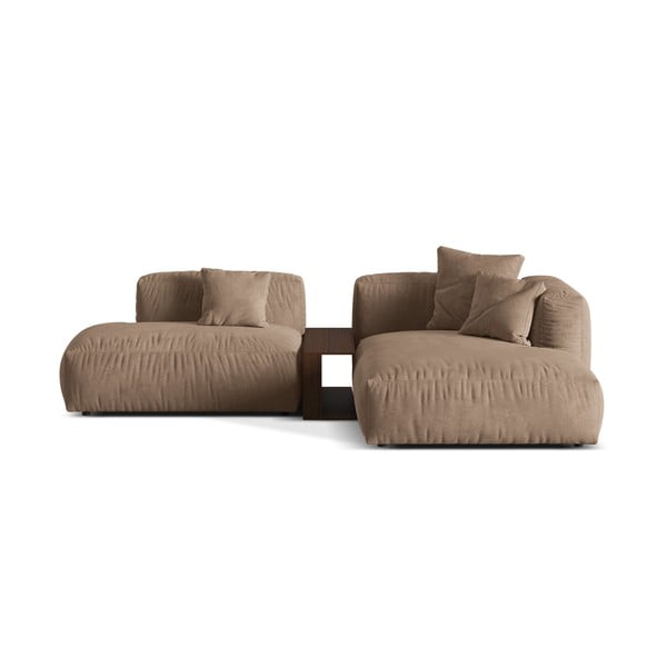 Svetlohnedá zamatová modulárna rohová pohovka (pravý roh/s leňoškou) Martina – Micadoni 