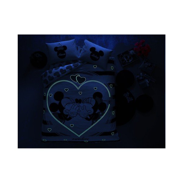 Bavlnené obliečky s plachtou na dvojlôžko Tac Mickey & Minnie Amour, 200 x 220 cm-image-1