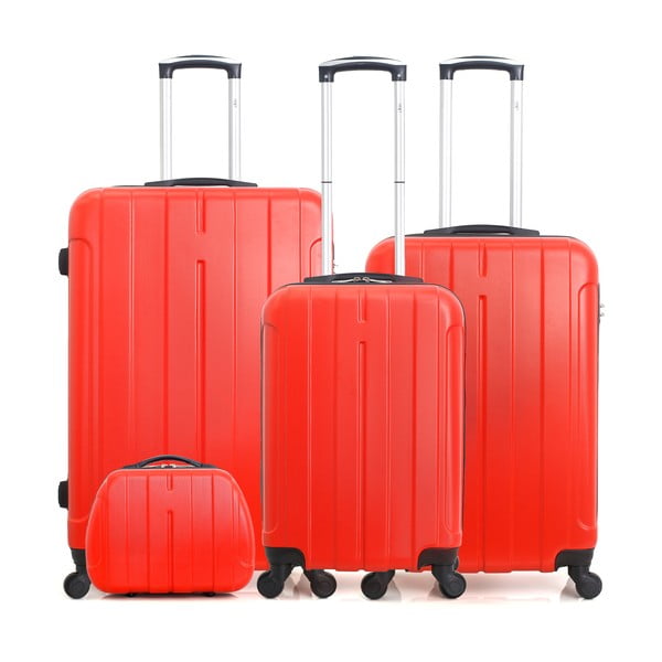 Sada 4 červených cestovných kufrov na kolieskach Hero Fogo-C