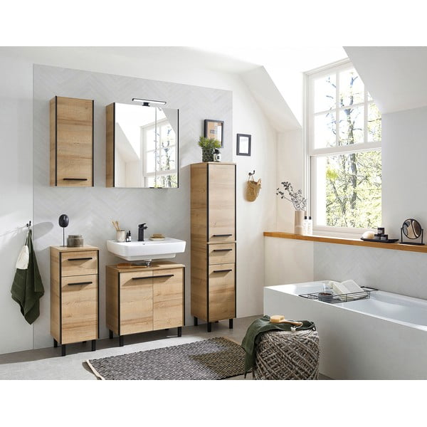 Závesná skrinka pod umývadlo v dekore duba v prírodnej farbe 53x60 cm Quickset 395 – Pelipal-image-1