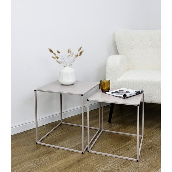 Béžové kovové konferenčné stolíky v súprave 2 ks 38x38 cm Alrik – Yes Everyday-image-1