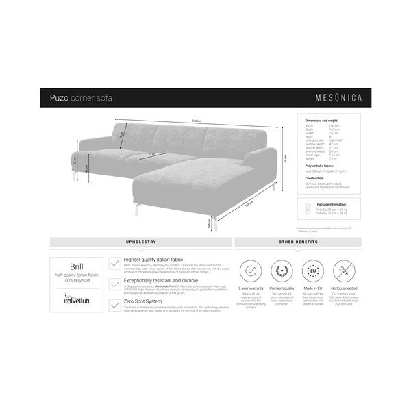 Modrá rohová pohovka s kovovými nohami MESONICA Puzo, ľavý roh-image-1