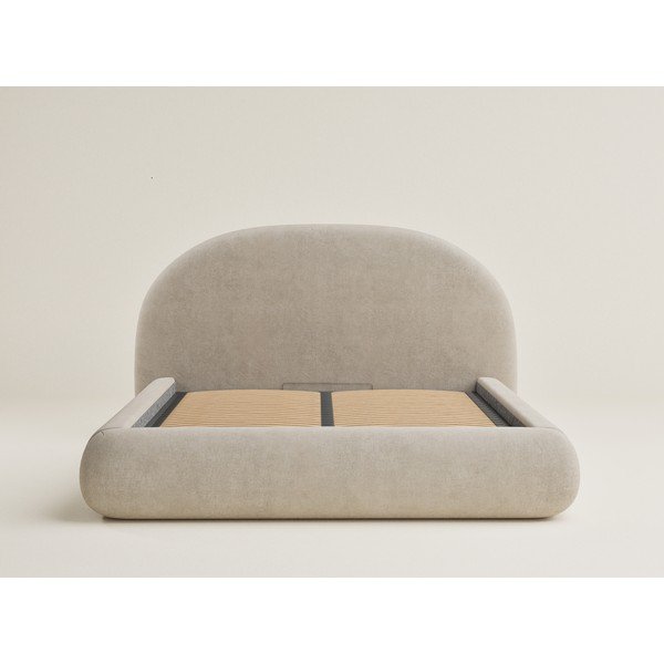 Béžová čalúnená dvojlôžková posteľ s úložným priestorom s roštom 180x200 cm Maumere – Maison de Rêve-image-2