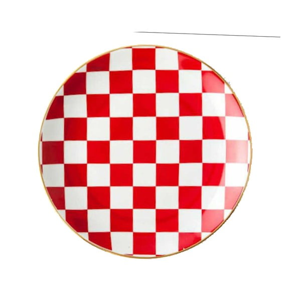 Červeno-biely porcelánový tanier Vivas Check, Ø 23 cm