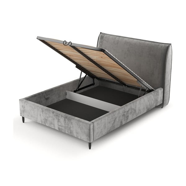 Sivá čalúnená dvojlôžková posteľ s úložným priestorom s roštom 140x200 cm Shell – Maison de Rêve-image-4