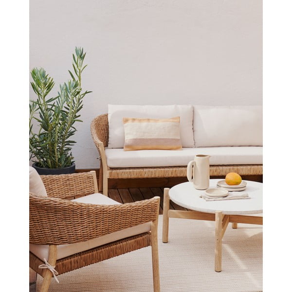 Záhradná lounge súprava z eukalyptového dreva pre 4 v krémovo-prírodnej farbe Pola – Kave Home-image-1