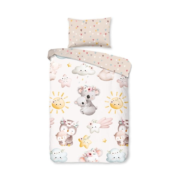 Hnedé/béžové bavlnené detské obliečky do postieľky 100x135 cm Hugs – Good Morning