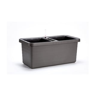 Antracitový veľkoobjemový samozavlažovací kvetináč Plastia Berberis DUO, 54 l