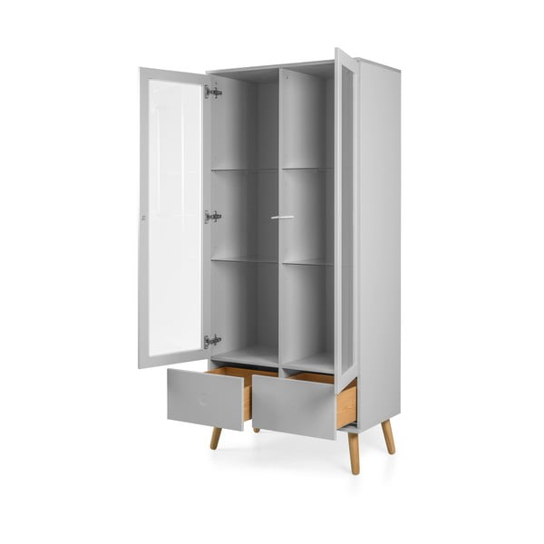 Sivá vitrína s detailmi v dekore dubového dreva Tenzo Dot, výška 175 cm-image-3