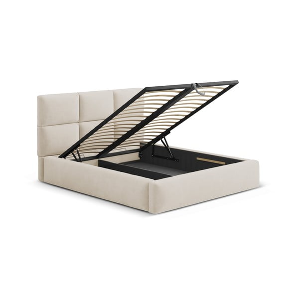 Béžová čalúnená dvojlôžková posteľ s úložným priestorom s roštom 200x200 cm Libera – Windsor & Co Sofas-image-2