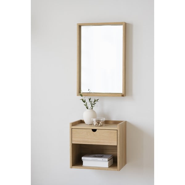 Závesný/s poličkami nočný stolík z dubového dreva v prírodnej farbe Hillmond – Rowico-image-1