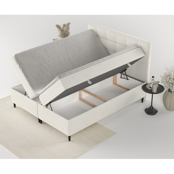 Krémovobiela boxspring posteľ s úložným priestorom 200x200 cm Urbaneo – Maison de Rêve-image-2