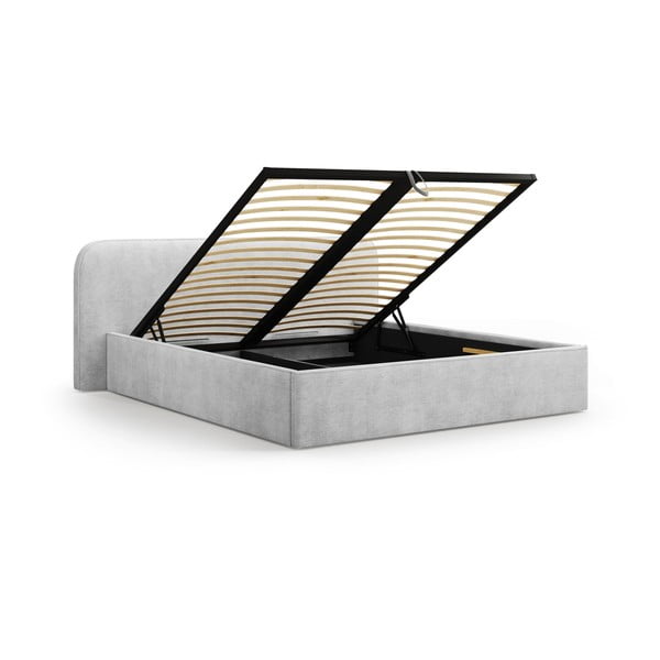 Svetlosivá čalúnená dvojlôžková posteľ s úložným priestorom s roštom 200x200 cm Elizabeth – Micadoni-image-2