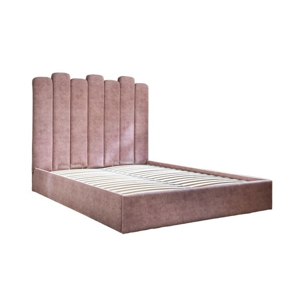 Ružová čalúnená dvojlôžková posteľ s úložným priestorom s roštom 140x200 cm Dreamy Aurora – Miuform