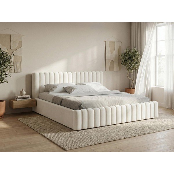 Čalúnená dvojlôžková posteľ s úložným priestorom s roštom 160x200 cm v striebornej farbe Lemi – Makamii-image-1