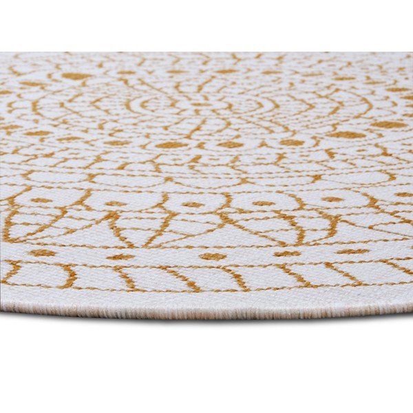Okrovožlto-biely okrúhly vonkajší koberec ø 140 cm Porto – NORTHRUGS-image-3