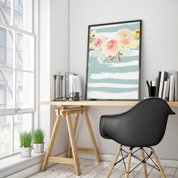 Plagát s kvetmi, modro-biele pozadie, 30 x 40 cm-image-1